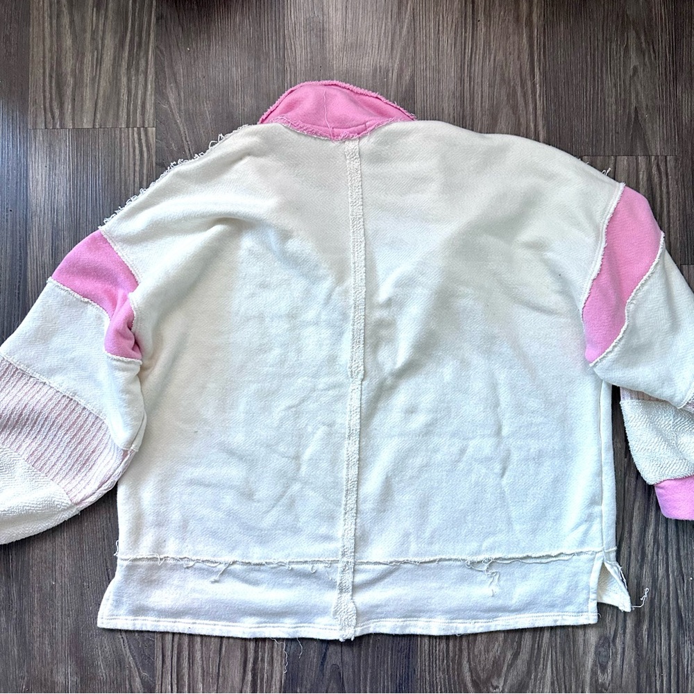 The POST Patchwork Pink & Cream Rugby Pullover – Raw Hem – Size S - Picture 10 of 10